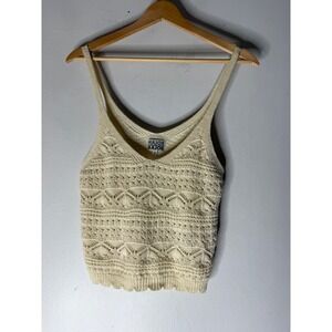Major Label Group Ivory Knit Crochet Cami Tank Top V-Neck Boho Cream Medium